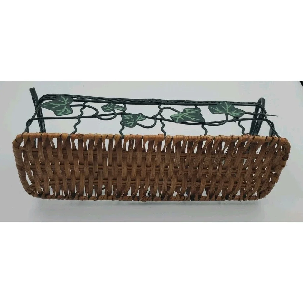 Ivy Leaf Metal Basket With Wicker Bottom Rectangular Centerpiece Fruit Basket